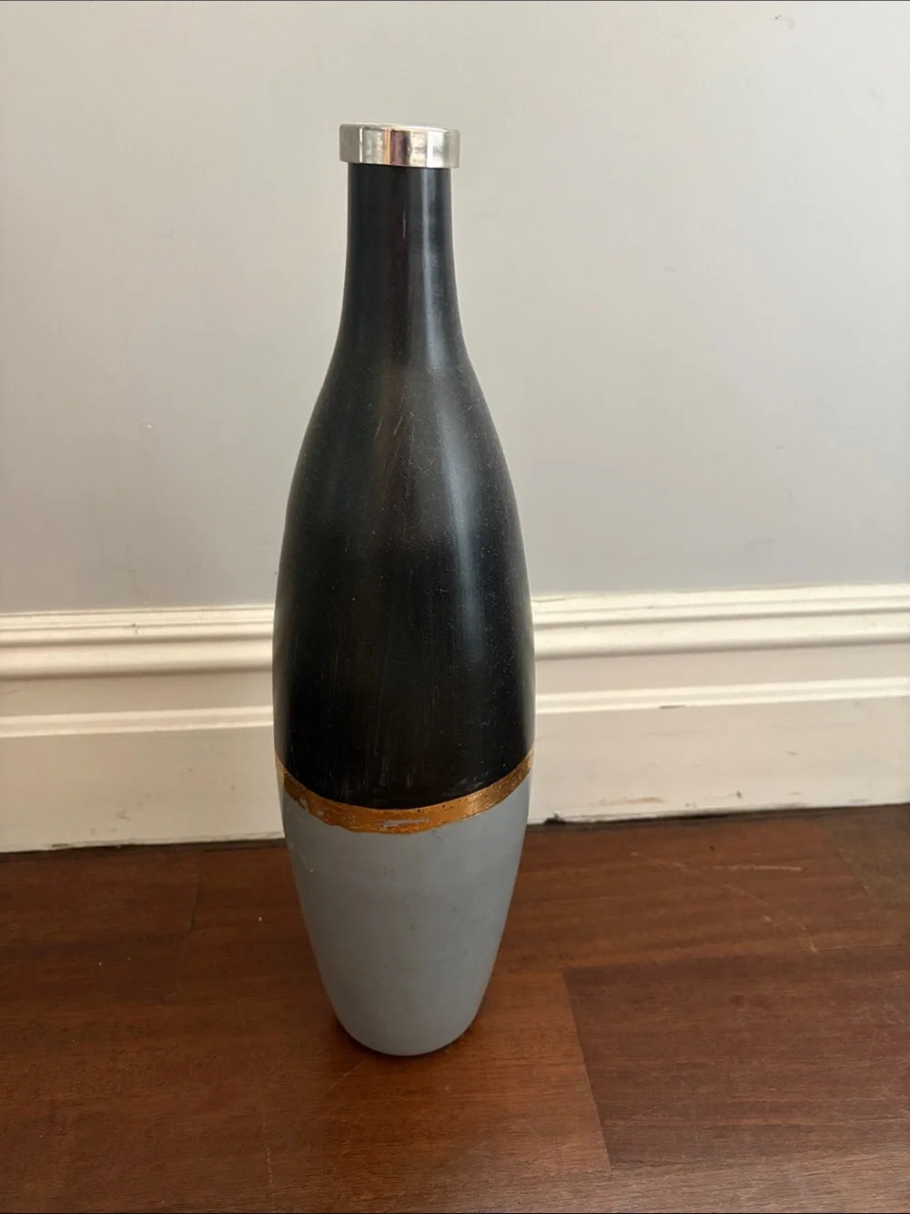 Modern Two-Tone Black and Gray Decorative Vase with Gold Accent